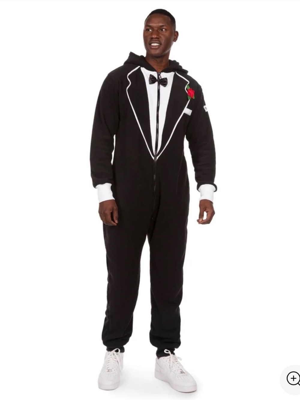 Tipsy Elves Black Tuxedo Onesie with Red Rose Accent Halloween 🎃 fleece